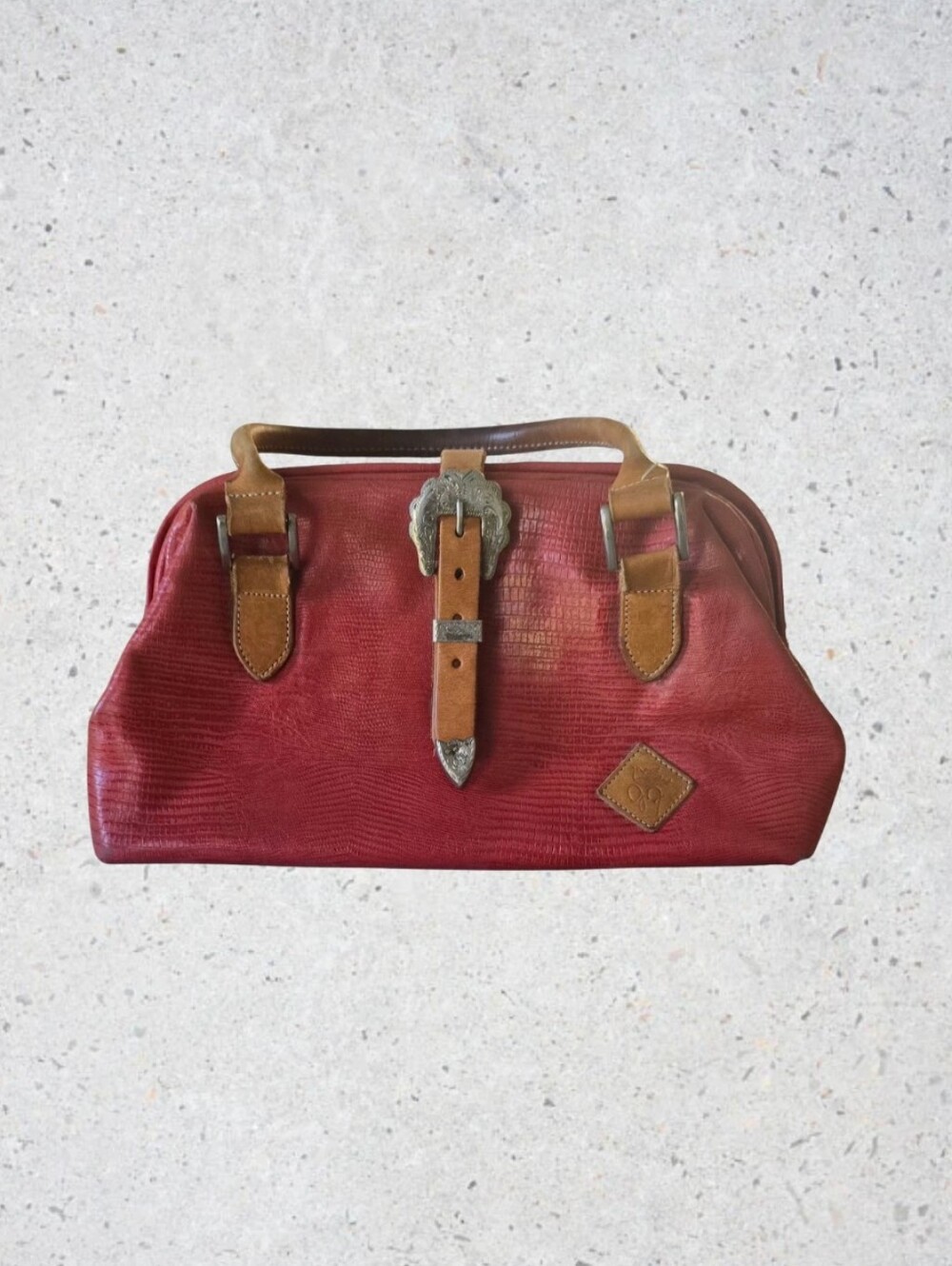Janie Frickle Collection Circle Y Satchel Red Leather Snakeskin Western Vintage